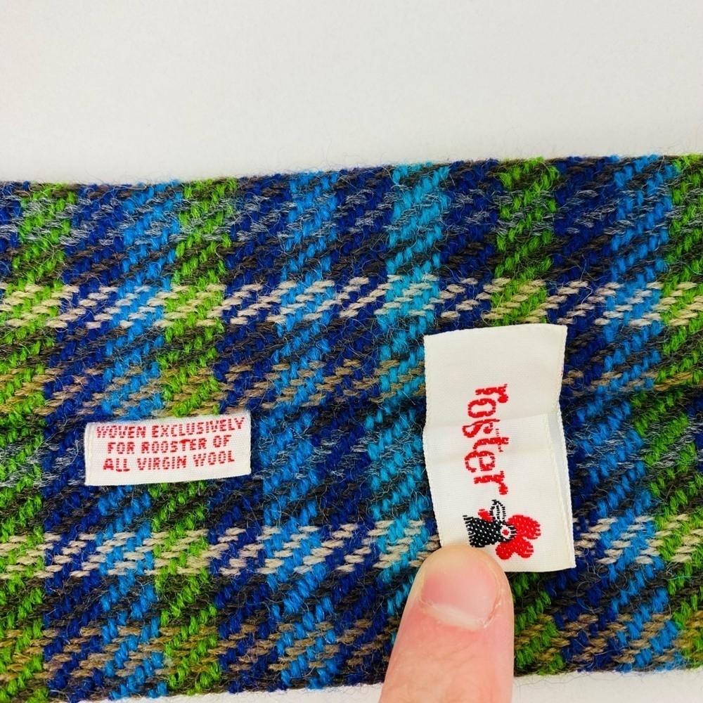 Vintage Rooster Square End Necktie, Blue Plaid Virgin Wool 3" Wide Tie - Picture 3 of 12